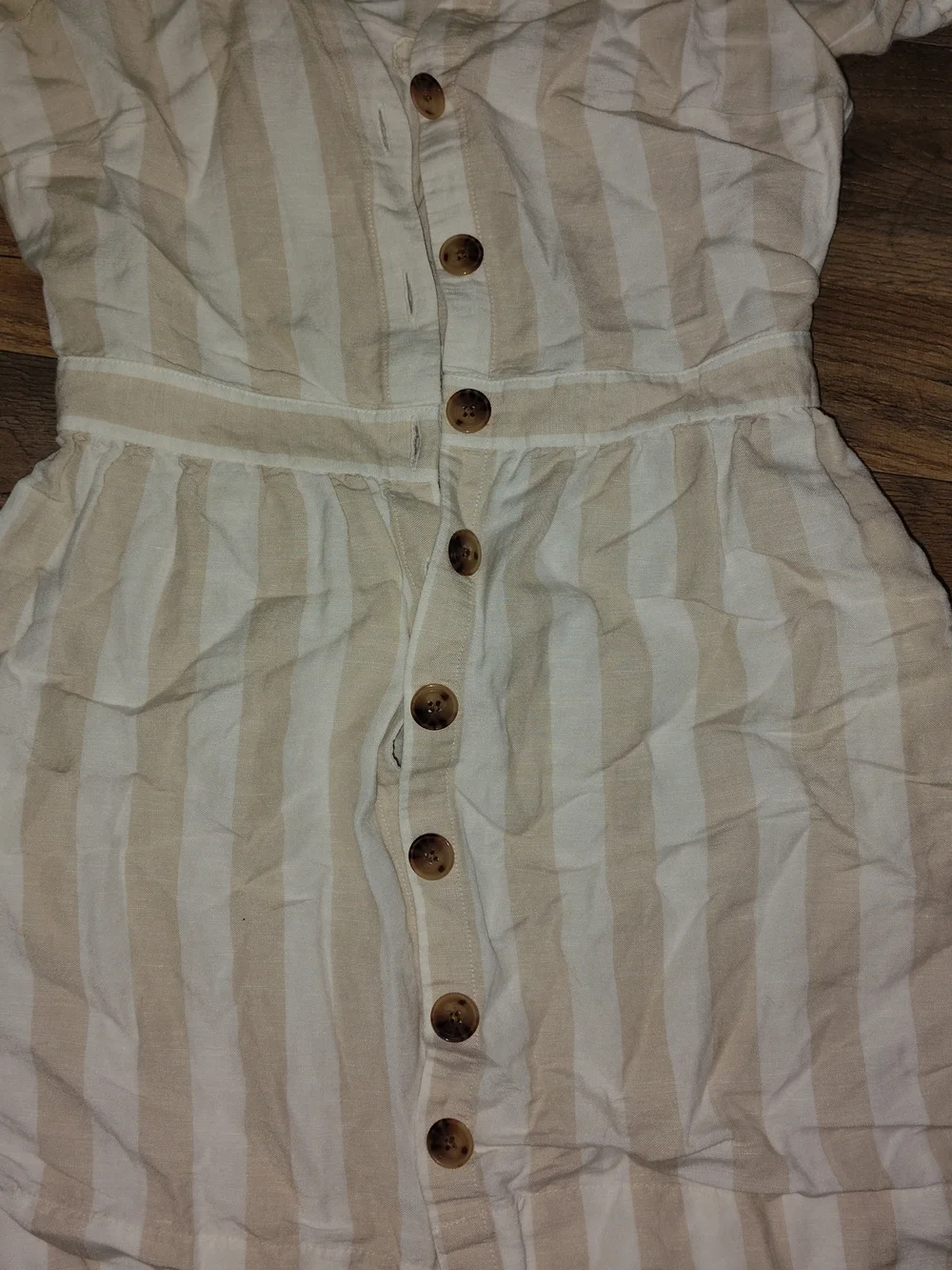 LOFT Cream & White Striped Button-Front Girls' Dress